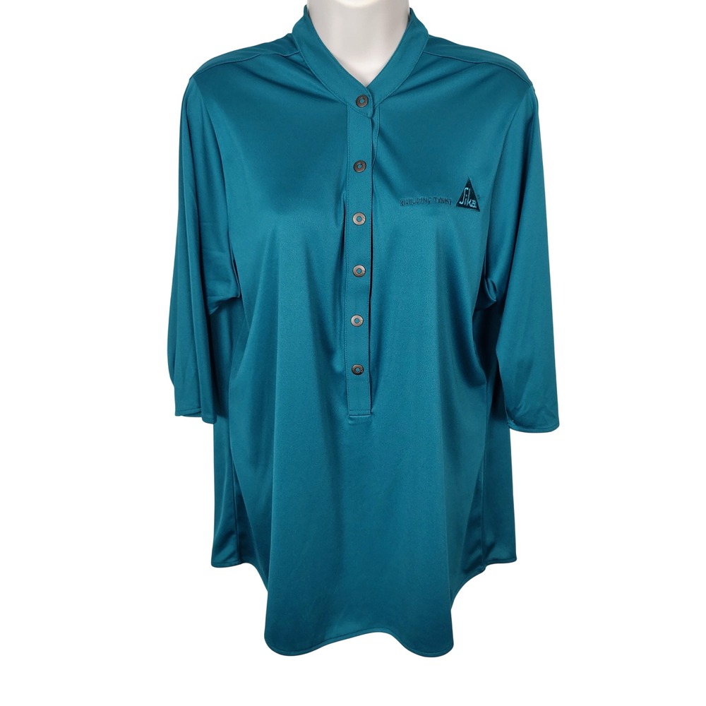 Ogio Womens XL Teal Blue Henley Roll Tab Sleeve Sika Logo‎ Performance Shirt NEW